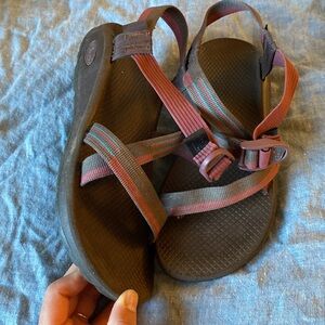 Brown and Maroon Chacos
